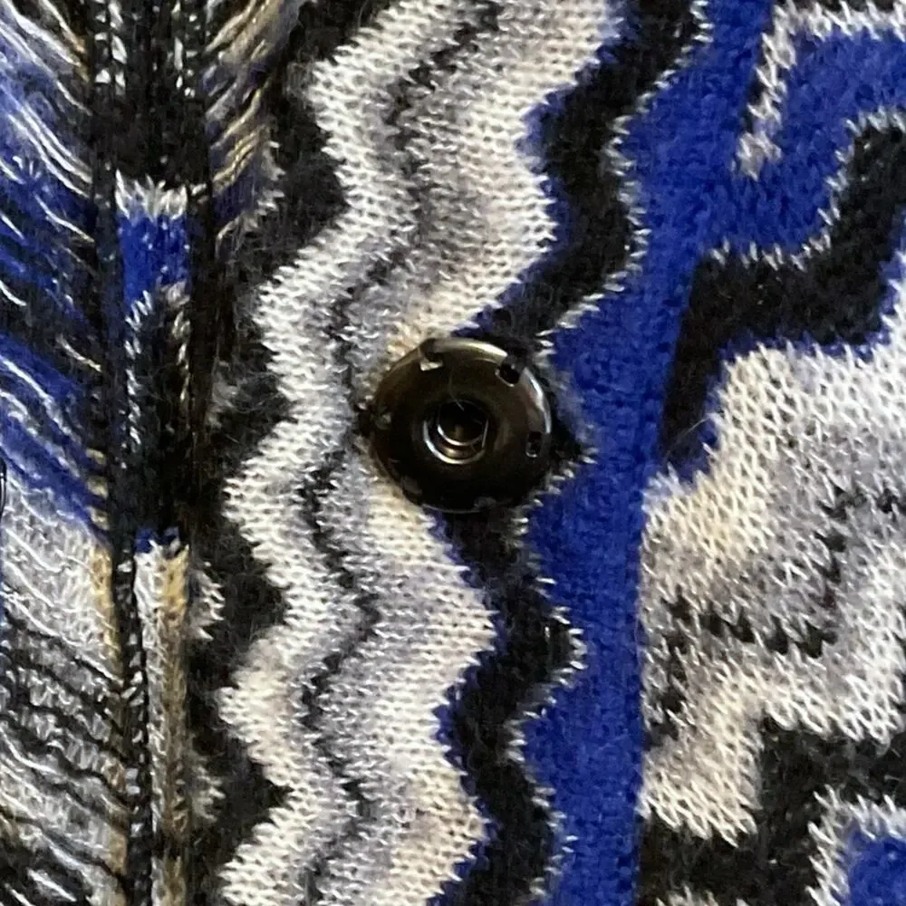 Chico's‎ Sz 0 (4) Zig Zag Cardigan Jacket Blue Gray Black Mohair Wool Open Cozy